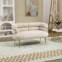 50" Small Loveseat Sofa, Mid Century Modern Velvet 2-Seat Couch Tufted Love Seat with Metal Frame and Tapered Golden Feet for Living Room, Bedroom, Apartment and Small Space, Beige