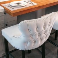 Bar Stools Set of 2, Leisure Style Bar Chairs, Contemporary Velvet Wingback Bar Stools with Button Tufted Decoration, Wooden Legs and Chrome Nailhead Trim, 2 PCS Dining Chairs, Beige