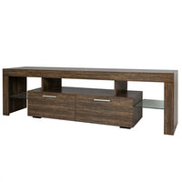 Modern LED TV Stand TV Cabinet Fit Up to 70 inch TV, TV Cabinet with 2 Large Storage Drawer, Floor TV Wall Cabinet, Entertainment Center Media Console, 20 Minutes Quick Assembly, Brown