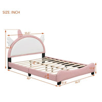 Full Size PU Leather Upholstered Princess Bed, Platform Bed Frame with Unicorn Shape Headboard and Footboard for Kids, Low Full Bed Frame for Girls, Teens, Adult