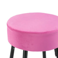 Set of 2 Round Velvet Stools Upholstered, 24 Inches Height Stools with Golden Footrest for Kitchen Island Coffee Shop Bar Home and Balcony, Fuchsia