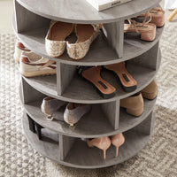 4-Tier Round Pushable Shoe Cabinet on Wheels, Wooden Rotating Shoe Rack Tower for 16-20 pairs of shoes,360°Shoe Storage Organizer for Living Room,Porch, Cloakroom, Gray