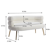 Living Room Accent Sofa, Leisure Loveseat Sofa with Golden Metal Feet, Tufted Chaise Lounge Sofa with Curved Back, Upholstered Sofa Reading Chair for Home Apartment or Office, White