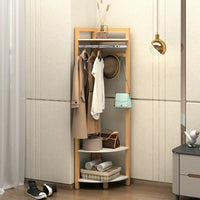 Corner Hall Tree, Wood Corner Floor Shelf with Shoe Bench Entryway Coat Rack with Metal Movable Hooks,Freestanding Clothes Rack Shoes Shelf Organizer for Home Office Bedroom