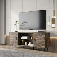 TV Stand for TV up to 70",Mid-Century Wood TV Console Media Cabinet with Cabinet Door & Open Shelf,Modern Entertainment Center Adjustable Storage Cabinet for Living Room Bedroom,Espresso