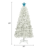 6ft Pre-lit Artificial Christmas Tree with 3 Colors LED Lights, Snow Flocked Full Prelighted Xmas Tree with 300 LED Lights and 600 Bendable Branches, Decorated Christmas Tree Holiday Home Decoration