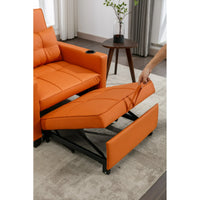 3 in 1 Convertible Chair Bed, Pull Out Folding Lounger Sleeper Chair Bed, Fabric Sofa Bed Sleeper Armchair with USB Ports & Pillow, Adjustable Futon Sleeper Couch Bed for Living Room, (Orange Leather)
