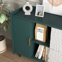 TRIPLE TREE Kitchen Storage Cabinet, 55" Modern Sideboard Buffet Cabinet, Coffee Bar with 2 Drawers and 2 Open Storage Compartment, Wood Buffet Table with 2 Glass Doors for Living Room, Dining Room, Green