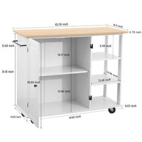 Kitchen Island Cart Wood Kitchen Islands with Large Trolley Cart with Large Cabinet, Towel Rack, Kitchen and Dining Room Utensils Organizer on Wheels,43.15"-White