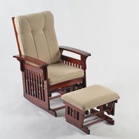 Glider Chair with Ottoman, Upholstered Rocking Chair with Ottoman, Cleanable Upholstered Glider & Nursing Ottoman with Solid Hardwood Base for Nursing Relaxing, Smooth Rocking Motion, Cherry Red
