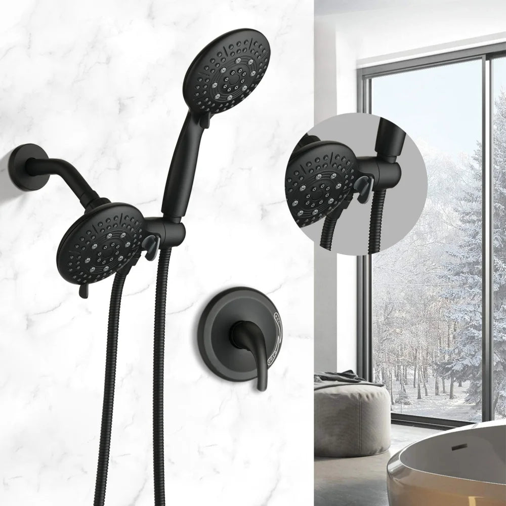 Shower Tub Kit, Tub and Shower Faucet Set（Valve Included) with 35-Mode 2 in 1 Handheld and Rain Shower Head System, Single-Handle Tub and Shower Trim Kit, Matte Black