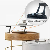 Nesting Coffee Table Set of 2, Modern Stretchable Coffee Table with Lift Top and 2 Drawers, Metal Frame Table with Hidden Storage for Small Spaces, Dark Brown