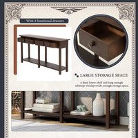 Rustic Solid Wood Console Table Entryway Table with 4 Drawers and Bottom Shelf, Brushed Texture Sofa Table Buffet Sideboard Table for Living Room/Bedroom/Entryway/Hallway(Espresso)