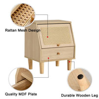 Rattan Nightstand, Modern Simple Storage Cabinet Bedside Table with 2 Drawers, Small Household Furniture Night Stand for Living Room Bedroom