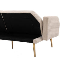 66"Accent Recline Sofa, Velvet Loveseat Sofa, Modern Futon Sofa Bed with 5 Golden Metal Legs, Sleeper Sofa Couch with Two Pillows, Convertible Loveseat for Living Room and Bedroom, Beige