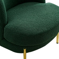 Velvet Living Room Chair, Cute Barrel Chair with Golden Adjustable Metal Legs, Boucle Fabric Upholstered Leisure Single Sofa Club Chair, Green