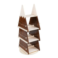 Christmas Rotating Bookshelf,Wooden 4 Tier Storage Rack,360° Display Bookcase Storage Shelves for Study Room,Walnut+Cream