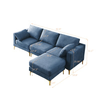 93"L-shaped Sectional Sofa with Removable Ottoman Footrest and Metal Legs, Modern Free Combination Modular Sofa Couch with Soft Backrest & Armrest & Thick Seats Cushion for Living Room, Blue