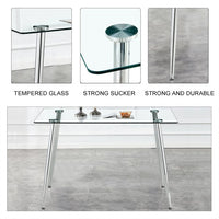 5 Piece Kitchen Dining Table and Chair Set, Dining Room Table Set with 1 Tempered Glass Table 4 PU Leather Padded Chairs, Rectangle Dining Table Set for 4, Gray