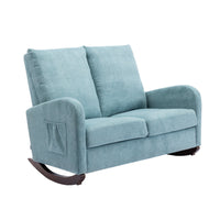 Modern Double Rocking Chair, Oversized Upholstered Loveseat Accent Armchair with High Backrest and Side Pocket, Extra Wide Glider Rocker for Nursery Living Room Bedroom, Light Blue