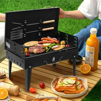 Camping Campfire Grill with Lid, Portable Folding Square Charcoal Grills, Adjustable Height Small BBQ Grill with Barbecue Spatula, Anti-scald Handle and Barbecue Spit for Outdoor Cooking, Bonfire