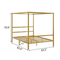 Queen Size Metal Canopy Bed, Square Tube Four-Poster Canopied Bed with Headboard and Footboard, Platform Bed Frame with Sturdy Slatted Structure, No Box Spring Needed, Noise Free, Gold