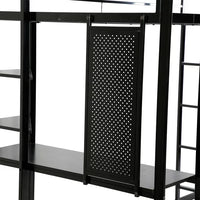 Twin Size Loft Bed with Desk and Shelves for Kids, Metal Bed Frame with 2 Built-in Ladders Hold Up to 200lbs for Bedroom