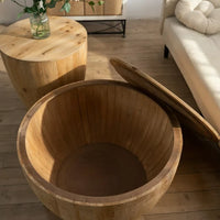 Wood Coffee Table, Natural Round Wooden Coffee Tables Living Room with Storage, Solid Wood Circle Center Table, Modern Farmhouse Furniture Style, Two-piece Set