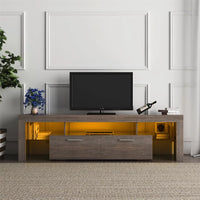 Modern LED TV Stand TV Cabinet Fit Up to 70 inch TV, TV Cabinet with 2 Large Storage Drawer, Floor TV Wall Cabinet, Entertainment Center Media Console, 20 Minutes Quick Assembly, Brown