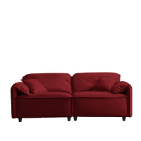 79" Sofa Couch, Soft Velvet 3 Seater Sofa, Mid Century Modern Couches for Living Room, Solid Wood Frame, Wide Backrest, Square Armrest, 2 Throw Pillows, Fit for Home Office Apartment, Red