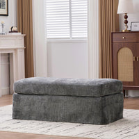 TRIPLE TREE 46" Wide Storage Ottoman, Upholstered Chenille Storage Bench with Detechable Cushion, Footrest Stool with Metal Legs and Foam Seat Cushion, Weight Capacity 500lbs, for Living Room Entryway, Charcoal
