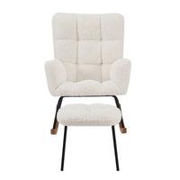 Nursery Rocking Chair with Ottoman for Mom and Baby, Upholstered Rocker Glider Chair with High Backrest, Boucle Fabric Armchair Leisure Sofa Chair for Bedroom Living Room Office, Beige