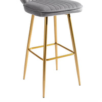 Bar Stools Set of 2, Modern Counter Height Barstools with Soft Back, 2PCS Velvet Upholstered Dining Chairs with Gold Footrest and Metal Legs, Armless Bar Chairs for Kitchen Island Bar, Gray
