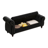 TRIPLE TREE 64.5" Velvet Storage Bench, Upholstered Tufted Ottoman Bench with Storage and Rolled Arm, Large Storage Space End of Bed Bench for Bedroom Living Room Entryway, Black