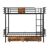 Metal Bunk Bed Twin XL Over Twin XL, Metal Bunk Bed with 2 Storage Drawers and MDF Board Guardrail, Bunk Bed for Kids Boys Girls Teens, Black