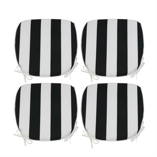 Outdoor Indoor Chair Cushions Set of 4, Thickened Seat Cushion Set with Straps, Decorative Chair Pads for Patio Furniture Garden Home Office Decoration, Black + White