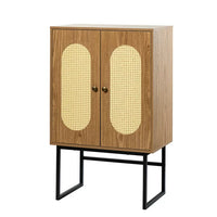 Storage Cabinet with 2 Rattan Decorated Doors, Console Table Sideboard Buffet Cabinet for Living Room Dining Room Kitchen Entryway, Brown 15.7''L x 26.7''W x40.5''H
