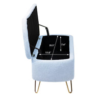 Storage Ottoman Bench with Golden Metal Legs,Modern Faux Fur Entryway Bench,Accent Ottoman Bench Upholstered Padded with Storage for Living Room Bedroom Foyer,Blue