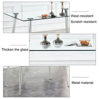 5 Piece Kitchen Dining Table and Chair Set, Dining Room Table Set with 1 Tempered Glass Table 4 PU Leather Padded Chairs, Rectangle Dining Table Set for 4, Gray