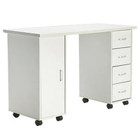 Manicure Table, Nail Table for Nail Tech with Controllable Wheels and Drawers, Wooden Salon Spa Nail Table, White