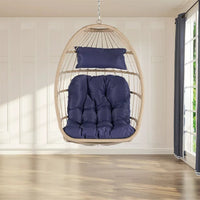Indoor Outdoor Egg Swing Chair Without Stand,Patio Wicker Rattan Hanging Chair with Cushion,350lbs Capacity,Foldable Swing Chair Hanging Egg Chair,All Weather Foldable Hammock Chair,Dark Gray