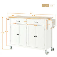 Kitchen Island Cart Kitchen Island on Wheels with Spice Rack, Towel Rack and 2 Drawers, Rolling Mobile Kitchen Island with 4 Door Storage Cabinets and Solid Wood Top, White