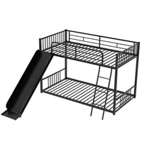 Twin Bunk Beds for Kids, Metal Bunk Bed with Slide, No Box Spring Required (Black Low Bunk Beds with Slide)