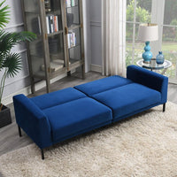 Velvet Upholstered Modern Convertible Folding Futon Sofa Bed for Compact Living Space, Apartment, Dorm, Blue