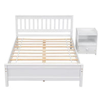 2-Pieces Bedroom Furniture Sets, Full Size Platform Bed Frame with Headboard and Footboard, Nightstand with Storage Drawer, Wooden Bedroom Sets for Kids Teens Adults, White