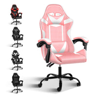 High Back PU Leather Gaming Chair, Height Adjustable Swivel Chair with Adjustable Back, Ergonomic Office Chair with Headrest & Lumbar Support, Desk Chair for Home Office, Pink/White