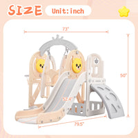 5 in 1 Toddler Slide and Swing Set, Kids Playground Climber Slide Playset with Basketball Hoop Freestanding Combination for Babies Indoor & Outdoor, Pink
