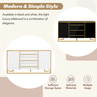 Storage Cabinet, 59" Sideboard Buffet Cabinet with 3 Drawers and 2 Doors, Modern Style Kitchen Cupboard Cabinet with Gold Metal Legs for Living Room Entryway, 59"L x 15.7"W x 31.5"H, White