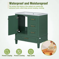 Bathroom Vanity with 30" Resin Sink Combo Set, Bathroom Storage Cabinet with 3 Drawers, A Soft-Close Door, Solid Wood Frame, Green