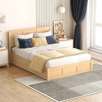 Full Size Platform Bed with Headboard for Kids Adults, Lift up Storage Bed Frame with Underneath Storage and 2 Drawers for Bedroom, Natural